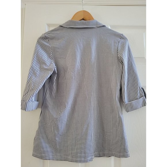Joseph Ribkoff Black white check button front career blouse top size NEW - Picture 7 of 10